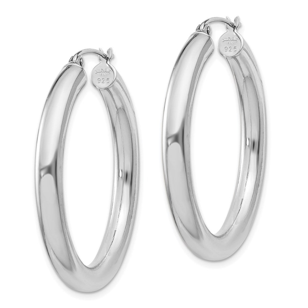 Sterlingsilber Rhodiniert 4mm Rund Creolen