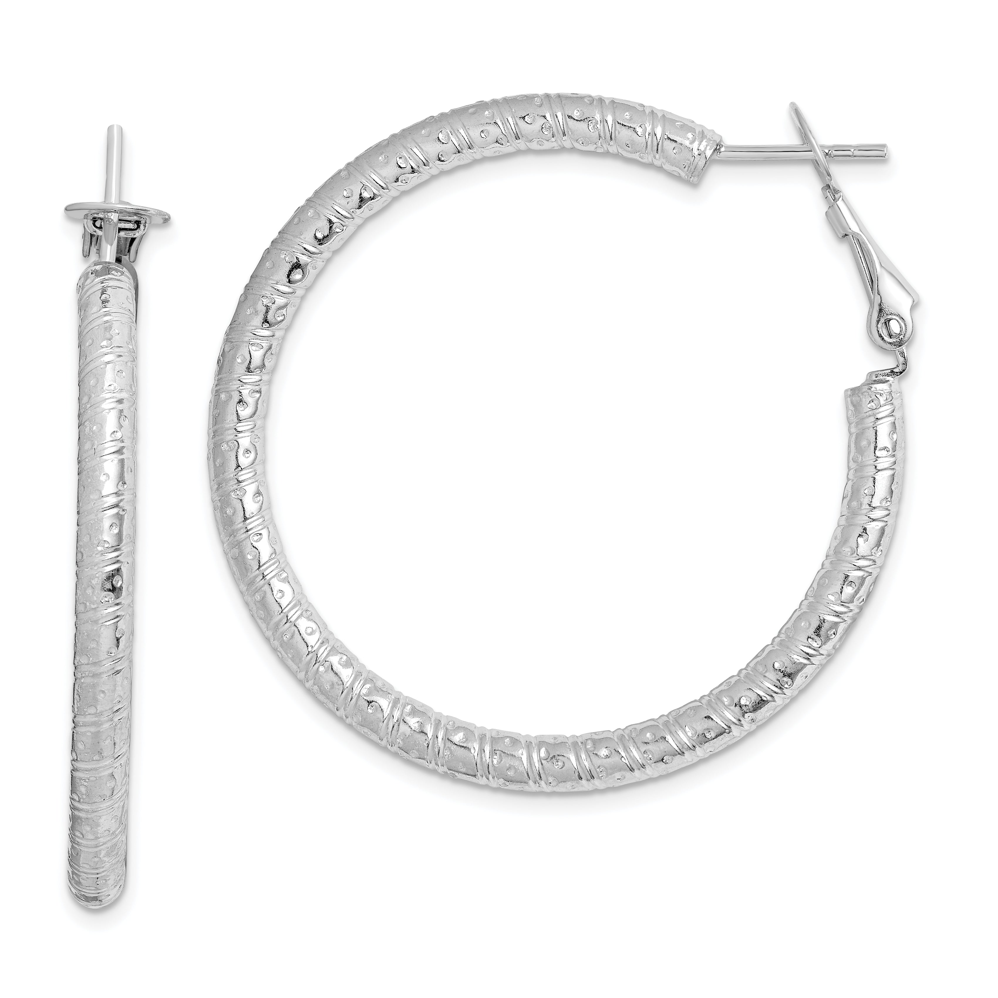 Sterlingsilber Rhodiniert 3.25x40mm Omega Rückseite Creolen