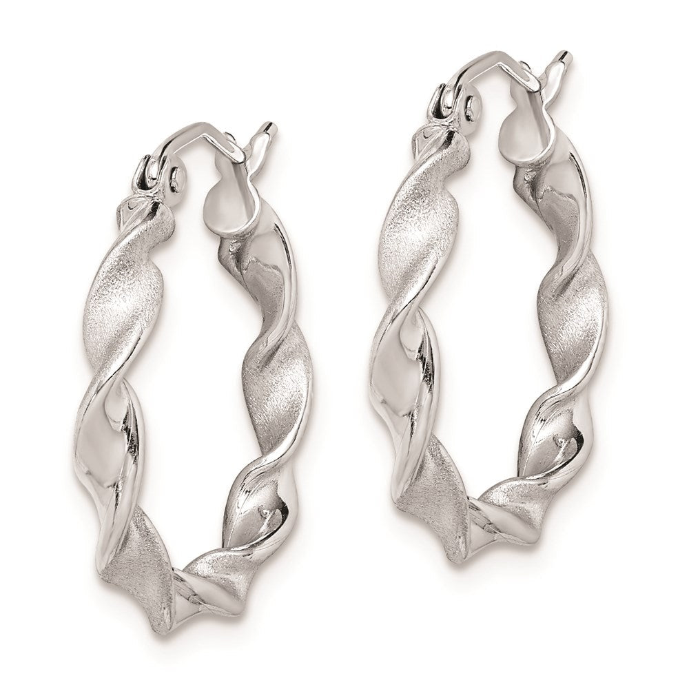 Sterlingsilber Rhodiniert Poliert und Satiniert 2.5mm Gedreht Creolen