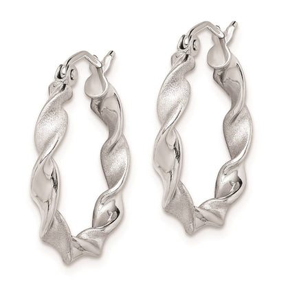 Sterlingsilber Rhodiniert Poliert und Satiniert 2.5mm Gedreht Creolen