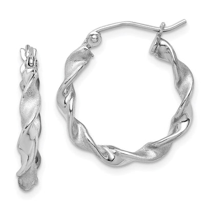 Sterlingsilber Rhodiniert Poliert und Satiniert 2.5mm Gedreht Creolen