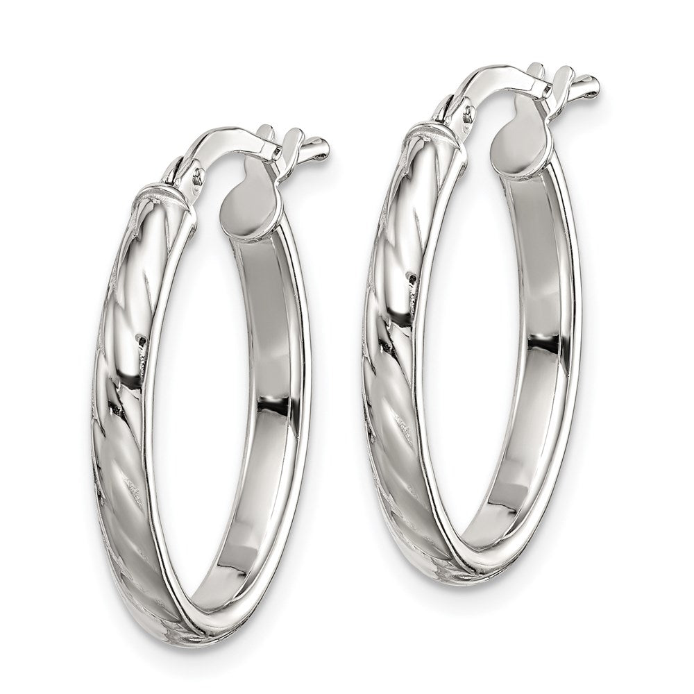 Sterlingsilber Rhodiniert Strukturiert 3mm Hohl Oval Creolen