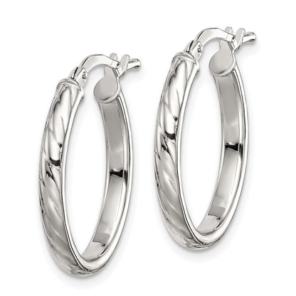 Sterlingsilber Rhodiniert Strukturiert 3mm Hohl Oval Creolen