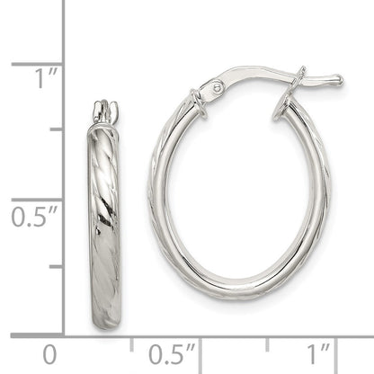 Sterlingsilber Rhodiniert Strukturiert 3mm Hohl Oval Creolen