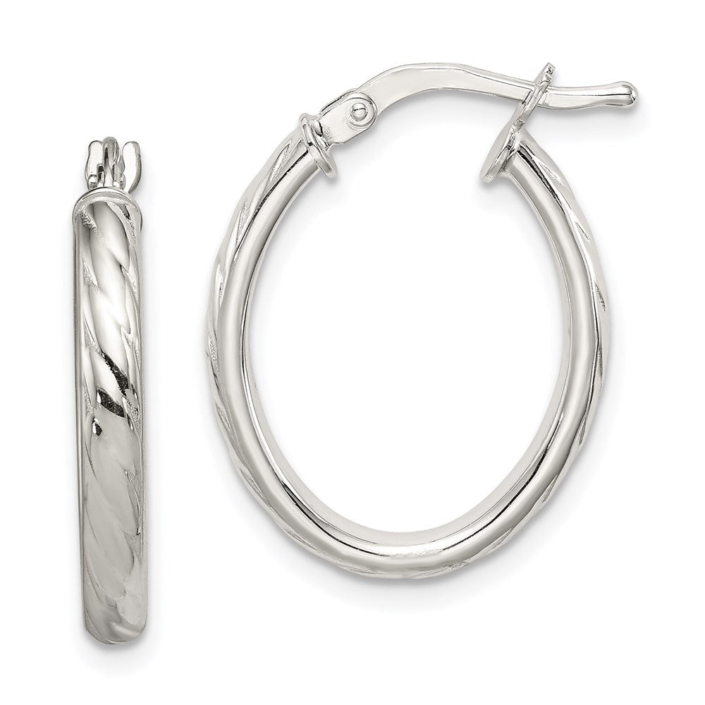 Sterlingsilber Rhodiniert Strukturiert 3mm Hohl Oval Creolen