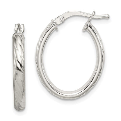 Sterlingsilber Rhodiniert Strukturiert 3mm Hohl Oval Creolen