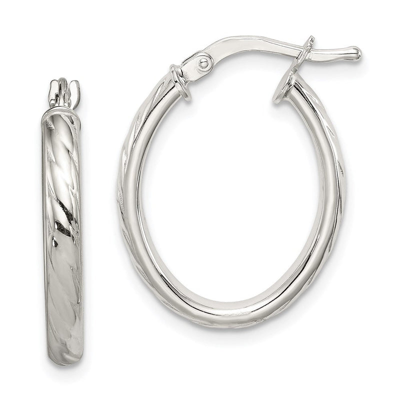 Sterlingsilber Rhodiniert Strukturiert 3mm Hohl Oval Creolen