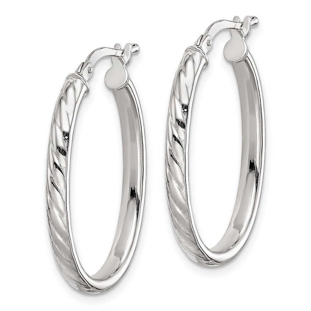 Sterlingsilber Rhodiniert Strukturiert 3mm Hohl Oval Creolen