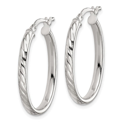 Sterlingsilber Rhodiniert Strukturiert 3mm Hohl Oval Creolen