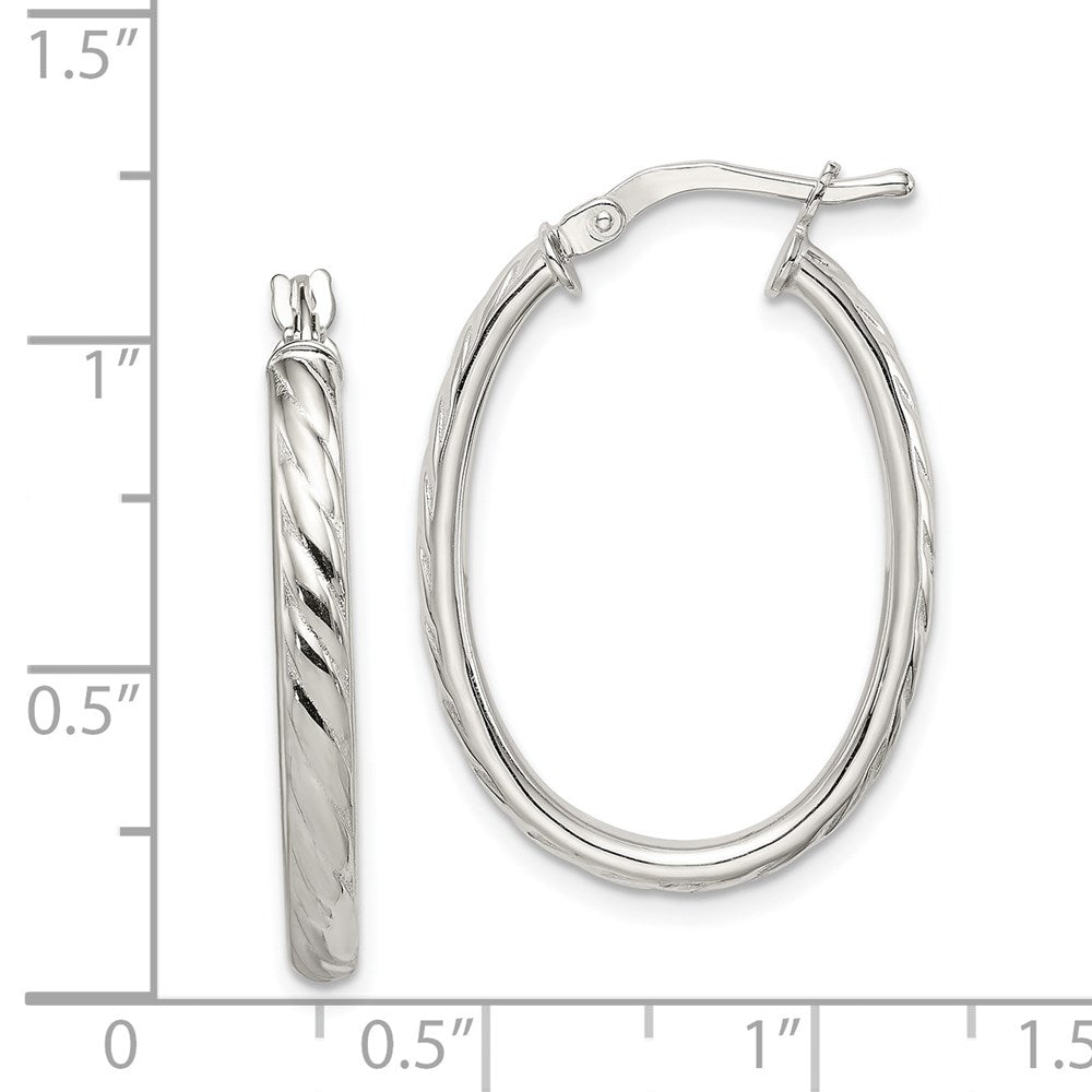 Sterlingsilber Rhodiniert Strukturiert 3mm Hohl Oval Creolen