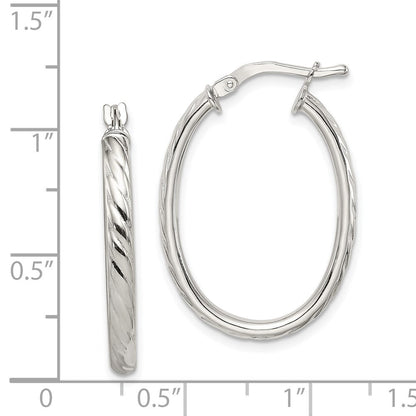 Sterlingsilber Rhodiniert Strukturiert 3mm Hohl Oval Creolen