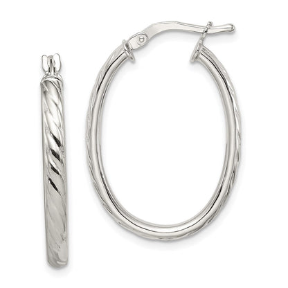 Sterlingsilber Rhodiniert Strukturiert 3mm Hohl Oval Creolen