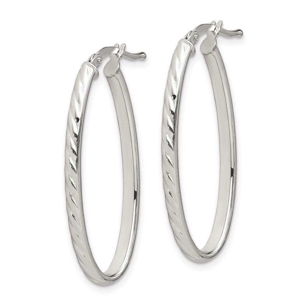 Sterlingsilber Rhodiniert Strukturiert 3mm Hohl Oval Creolen
