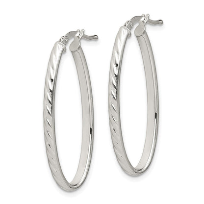 Sterlingsilber Rhodiniert Strukturiert 3mm Hohl Oval Creolen