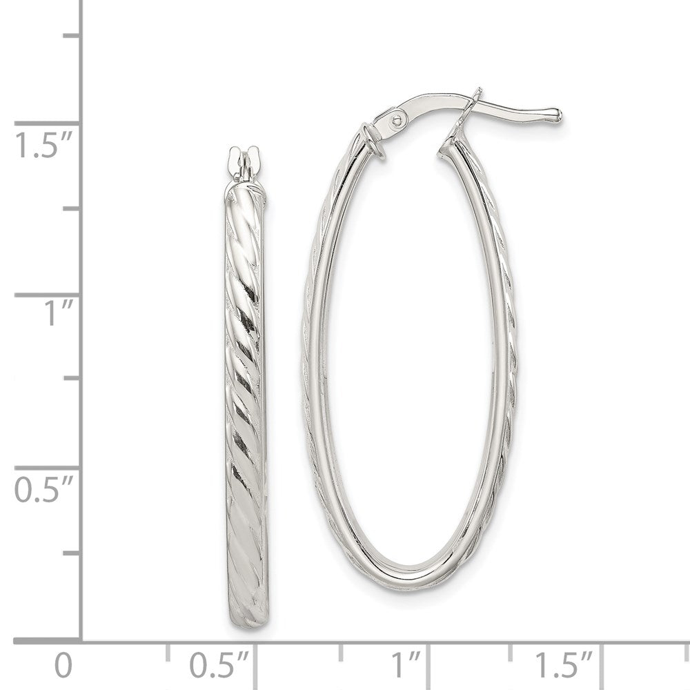 Sterlingsilber Rhodiniert Strukturiert 3mm Hohl Oval Creolen