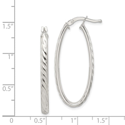 Sterlingsilber Rhodiniert Strukturiert 3mm Hohl Oval Creolen
