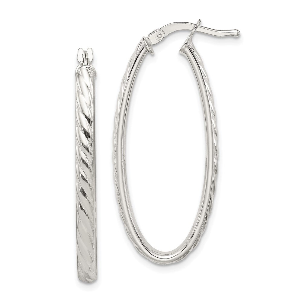 Sterlingsilber Rhodiniert Strukturiert 3mm Hohl Oval Creolen