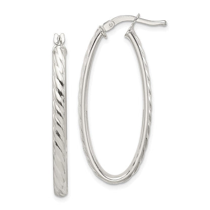 Sterlingsilber Rhodiniert Strukturiert 3mm Hohl Oval Creolen