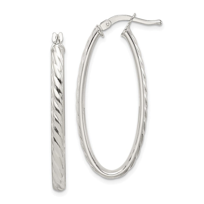 Sterlingsilber Rhodiniert Strukturiert 3mm Hohl Oval Creolen