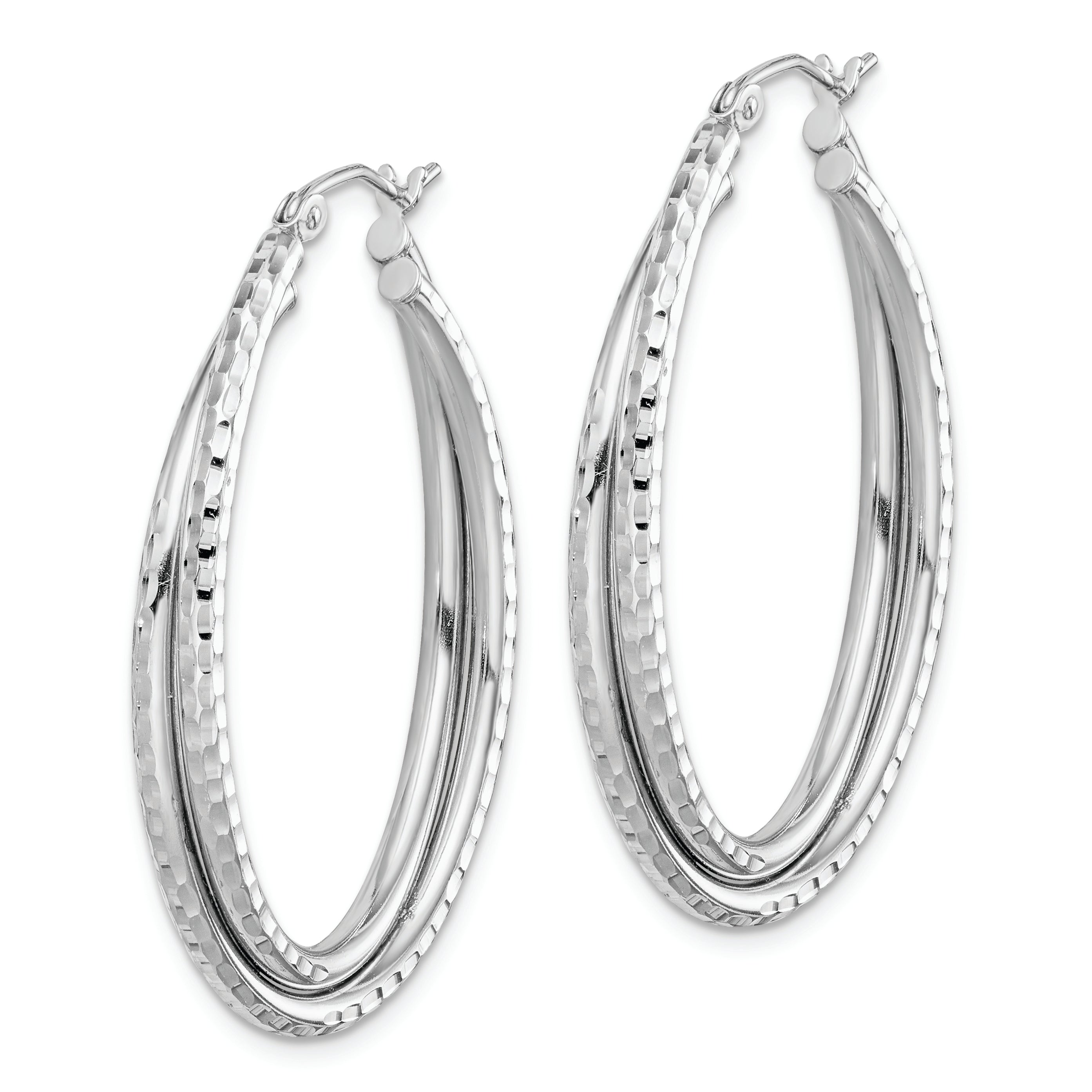 Sterlingsilber Rhodiniert Strukturiert Doppelt Oval Creolen