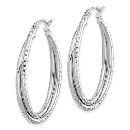 Sterlingsilber Rhodiniert Strukturiert Doppelt Oval Creolen