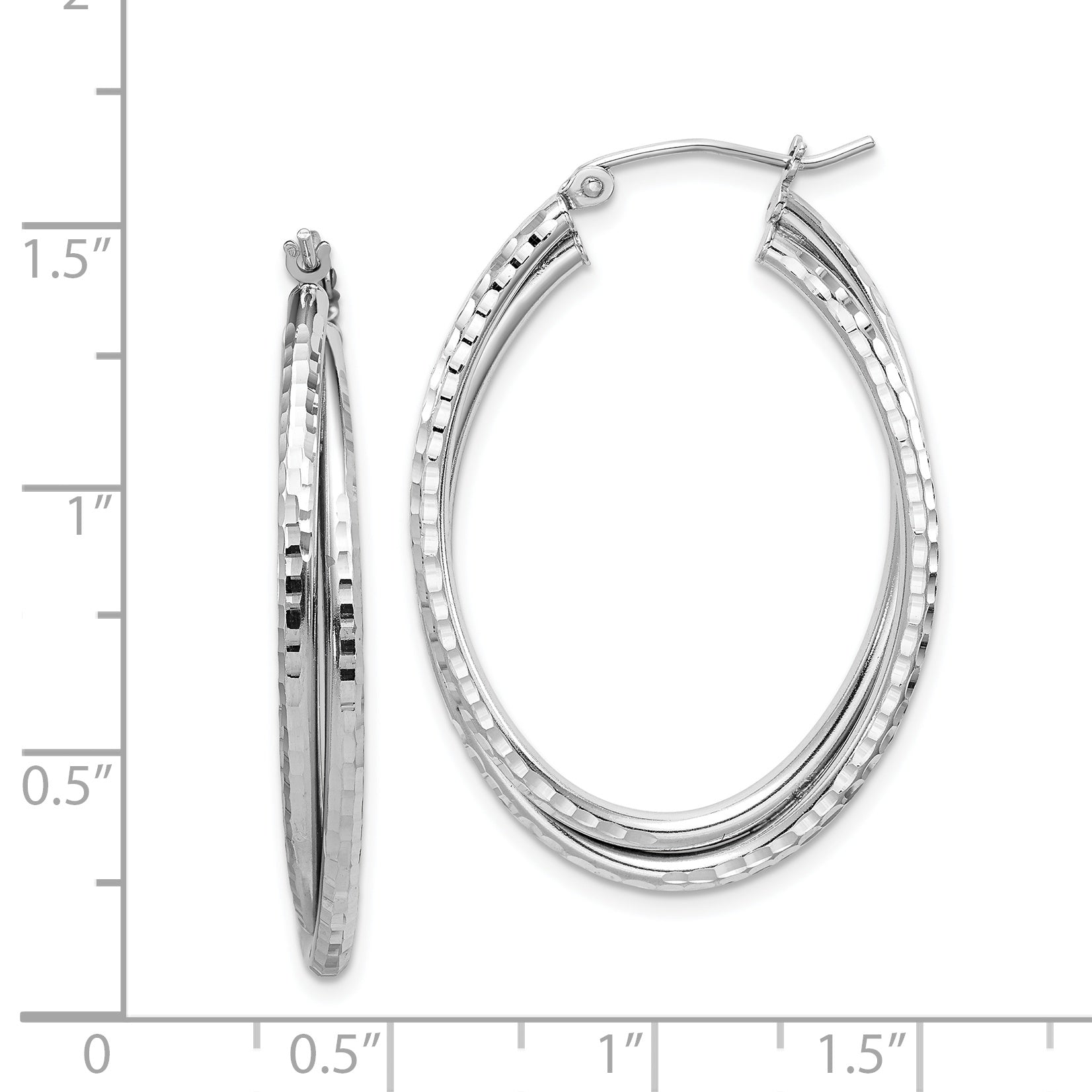 Sterlingsilber Rhodiniert Strukturiert Doppelt Oval Creolen