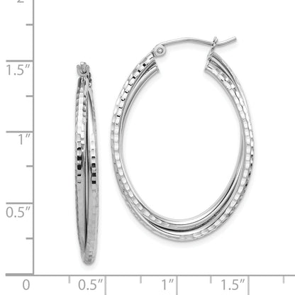 Sterlingsilber Rhodiniert Strukturiert Doppelt Oval Creolen