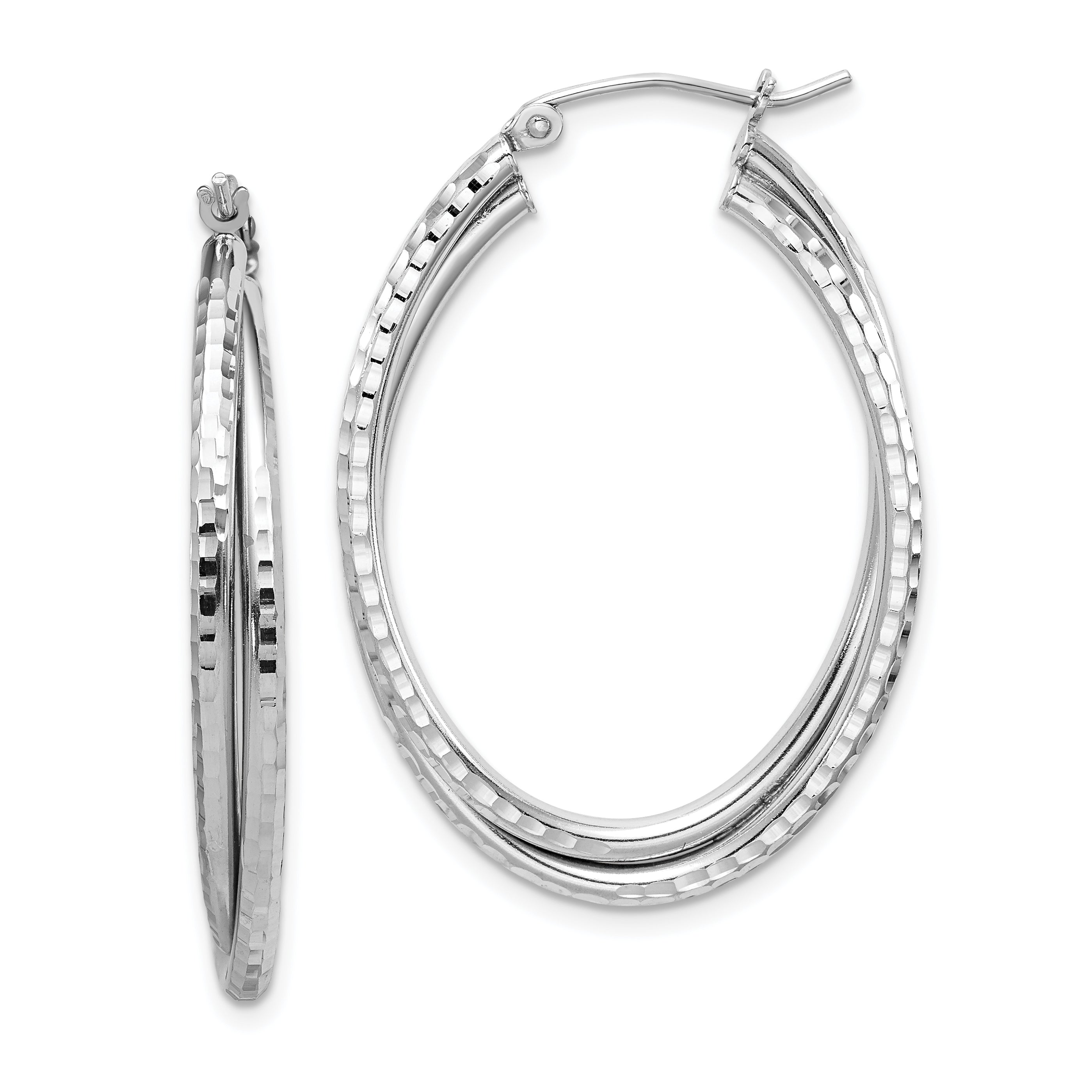 Sterlingsilber Rhodiniert Strukturiert Doppelt Oval Creolen