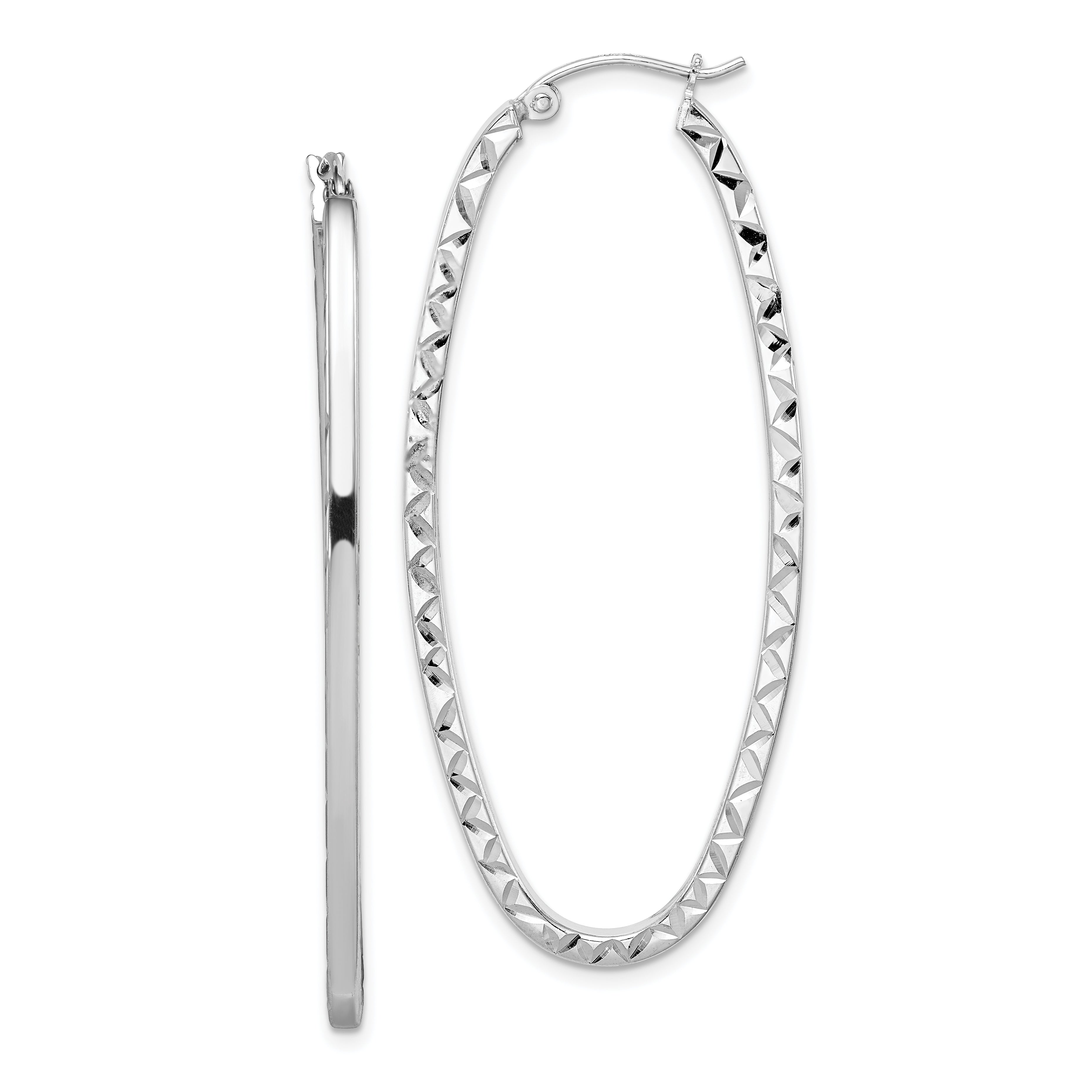 Sterlingsilber Rhodiniert Diamantiert 2mm Oval Creolen
