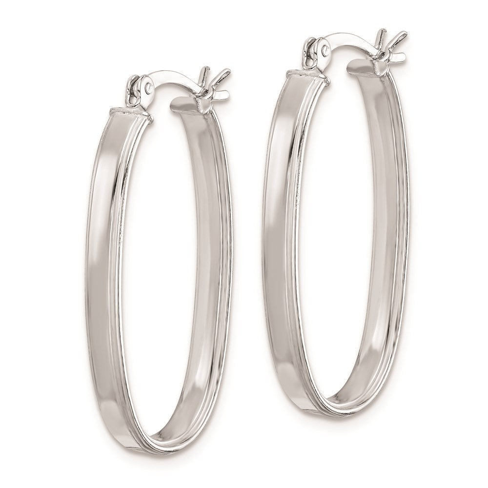 Sterlingsilber Rhodiniert Abgeschrägt Kante 4mm Oval Creolen
