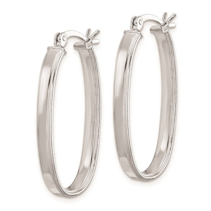 Sterlingsilber Rhodiniert Abgeschrägt Kante 4mm Oval Creolen