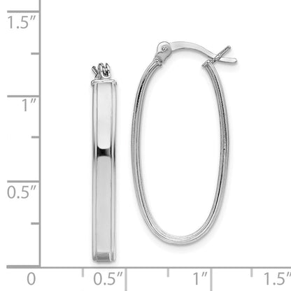 Sterlingsilber Rhodiniert Abgeschrägt Kante 4mm Oval Creolen