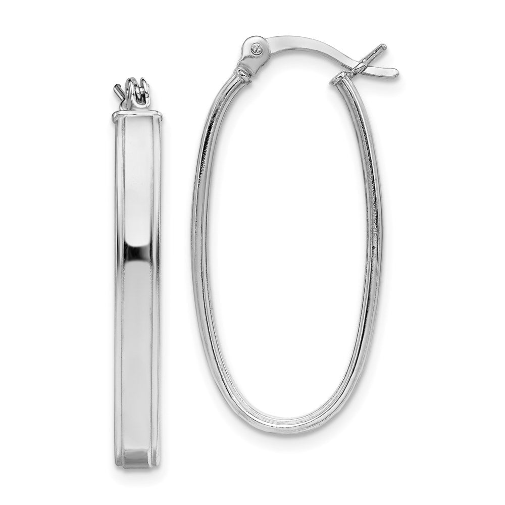 Sterlingsilber Rhodiniert Abgeschrägt Kante 4mm Oval Creolen