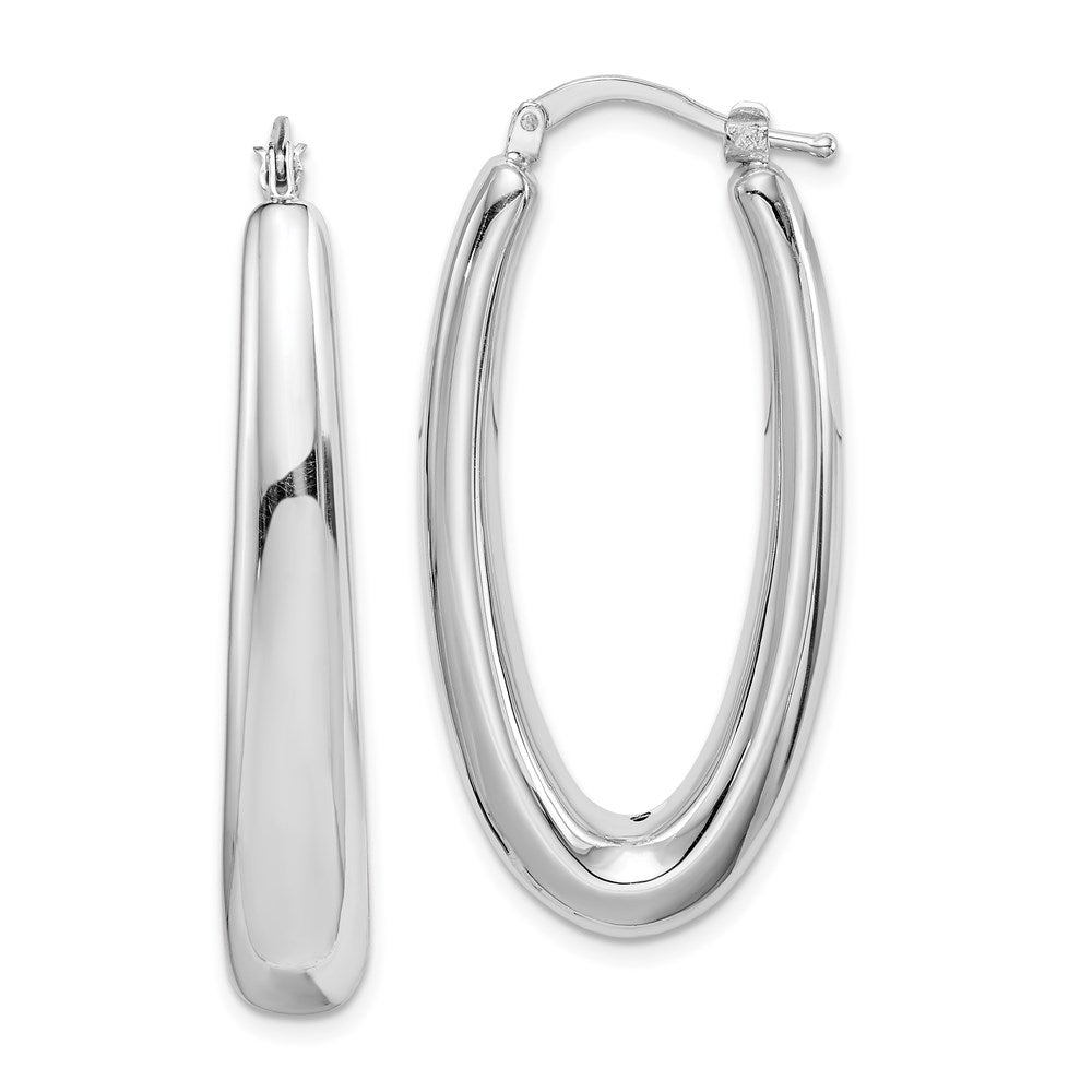 Sterlingsilber Rhodiniert Poliert Hohl Oval Creolen