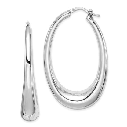 Sterlingsilber Rhodiniert Poliert Hohl Oval Creolen