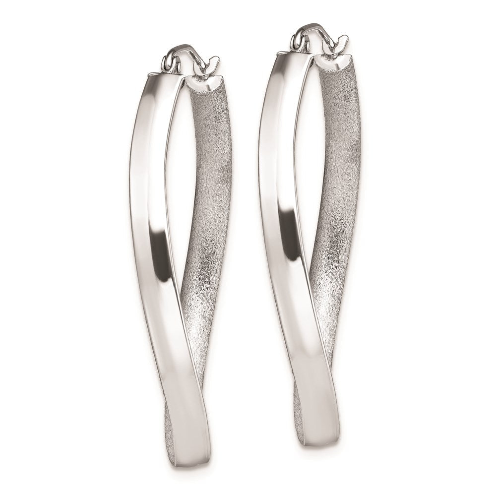 Sterlingsilber Rhodiniert Poliert/satin Gedreht Oval Creolen