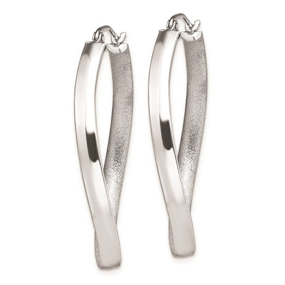 Sterlingsilber Rhodiniert Poliert/satin Gedreht Oval Creolen