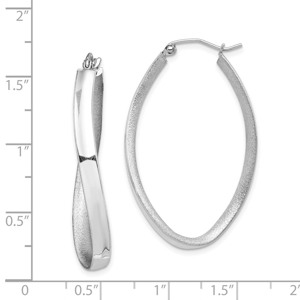 Sterlingsilber Rhodiniert Poliert/satin Gedreht Oval Creolen