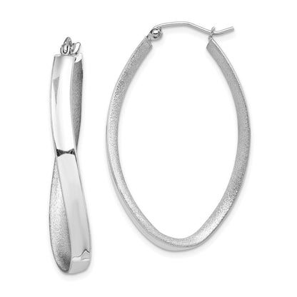 Sterlingsilber Rhodiniert Poliert/satin Gedreht Oval Creolen
