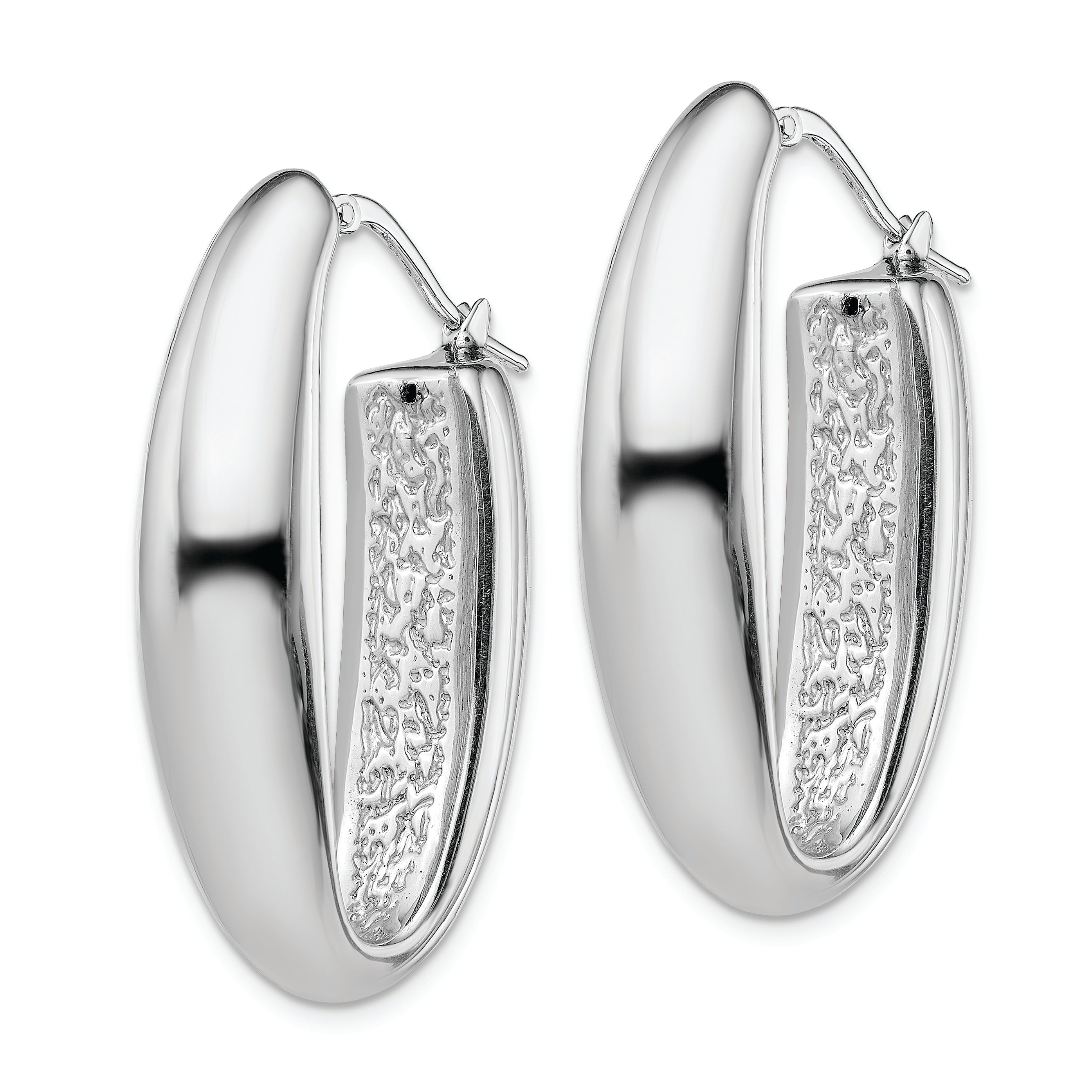 Sterlingsilber Rhodiniert Poliert Hohl 11mm Oval Creolen