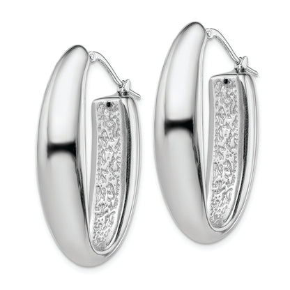 Sterlingsilber Rhodiniert Poliert Hohl 11mm Oval Creolen