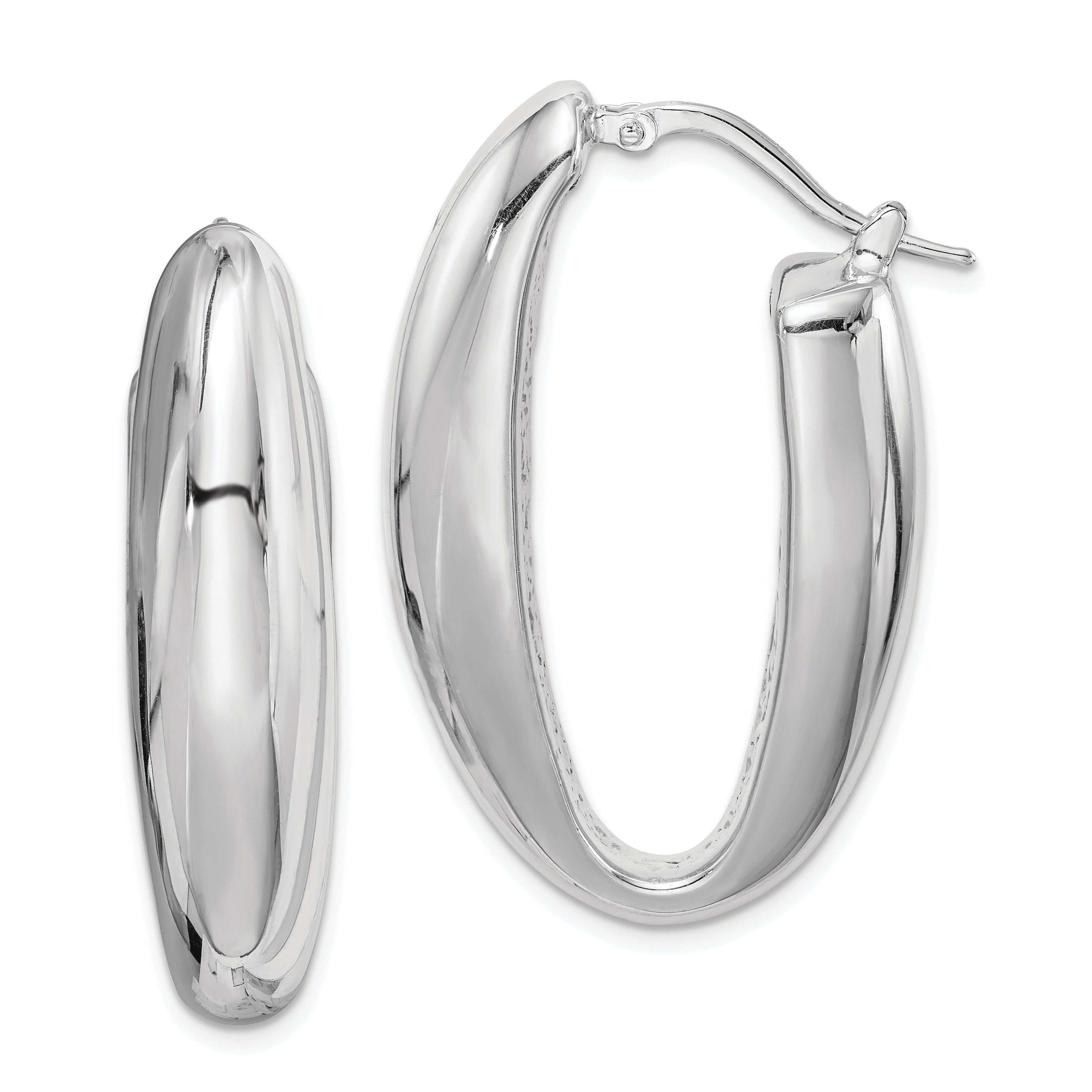 Sterlingsilber Rhodiniert Poliert Hohl 11mm Oval Creolen