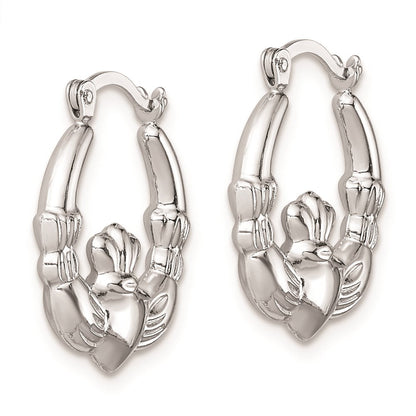 Sterlingsilber Rhodium-lated Claddagh Hohl Rund Creolen