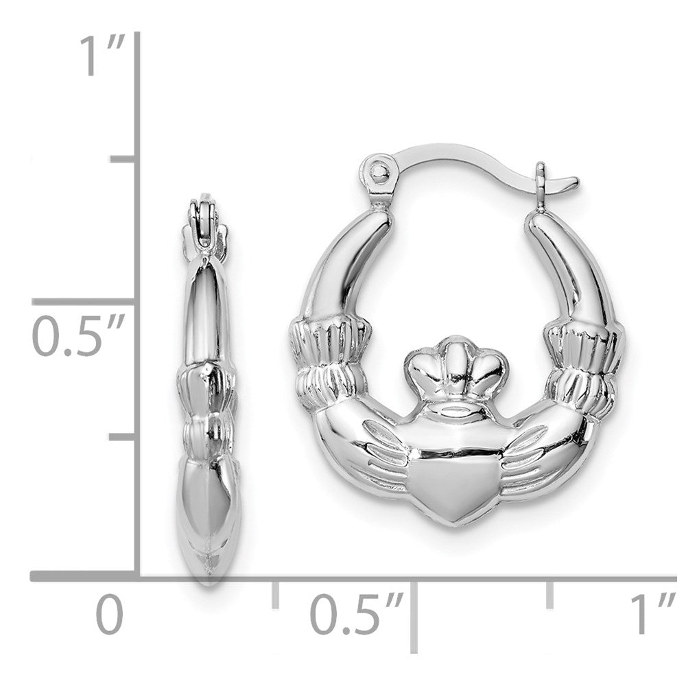 Sterlingsilber Rhodium-lated Claddagh Hohl Rund Creolen