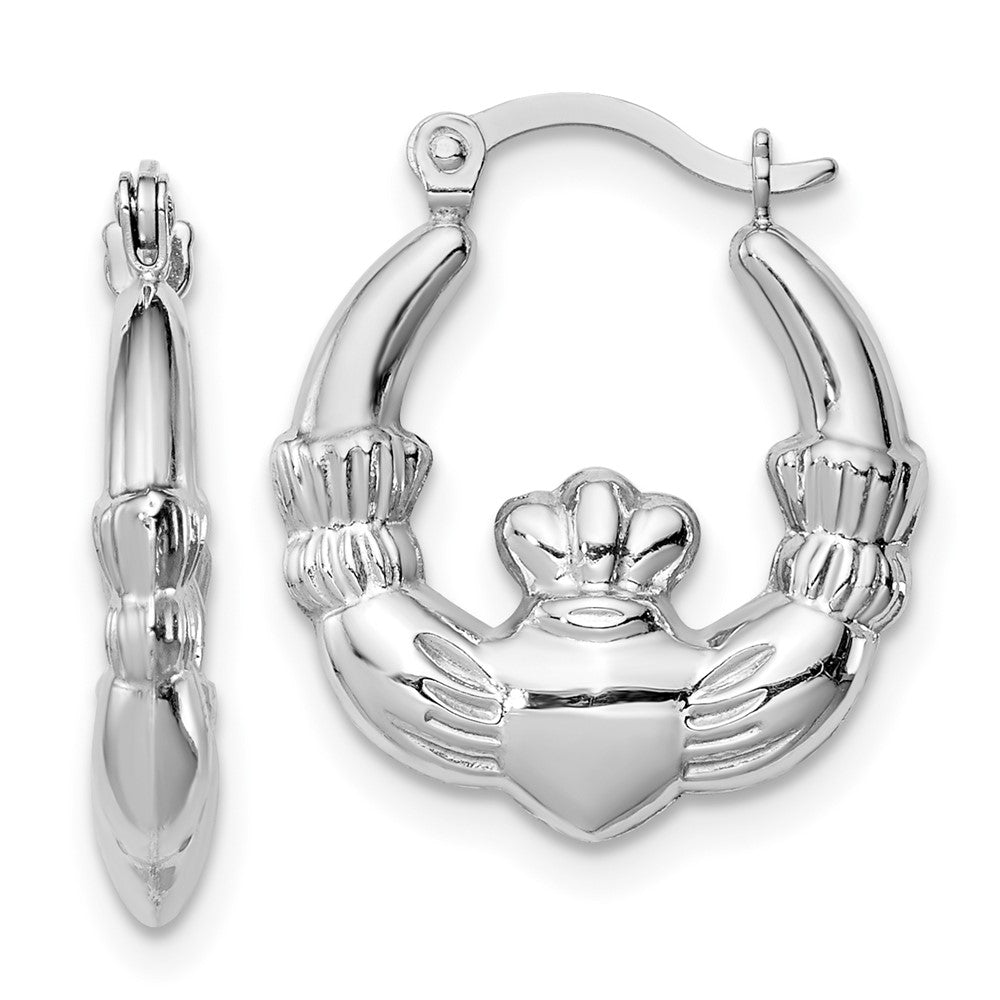 Sterlingsilber Rhodium-lated Claddagh Hohl Rund Creolen