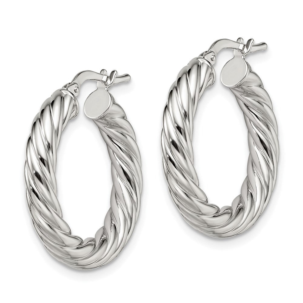 Sterlingsilber Rhodiniert Poliert Gedreht 4mm Creolen