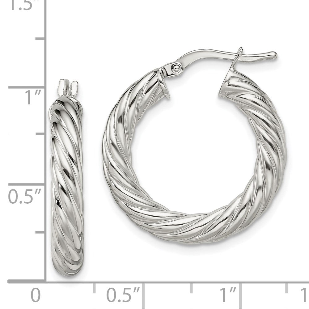 Sterlingsilber Rhodiniert Poliert Gedreht 4mm Creolen
