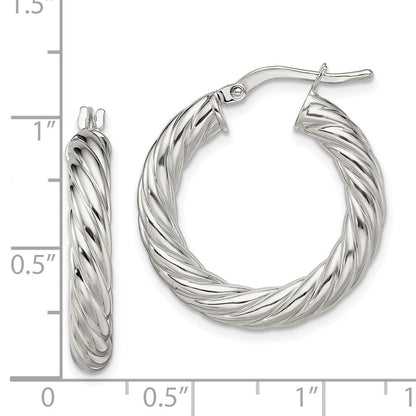 Sterlingsilber Rhodiniert Poliert Gedreht 4mm Creolen
