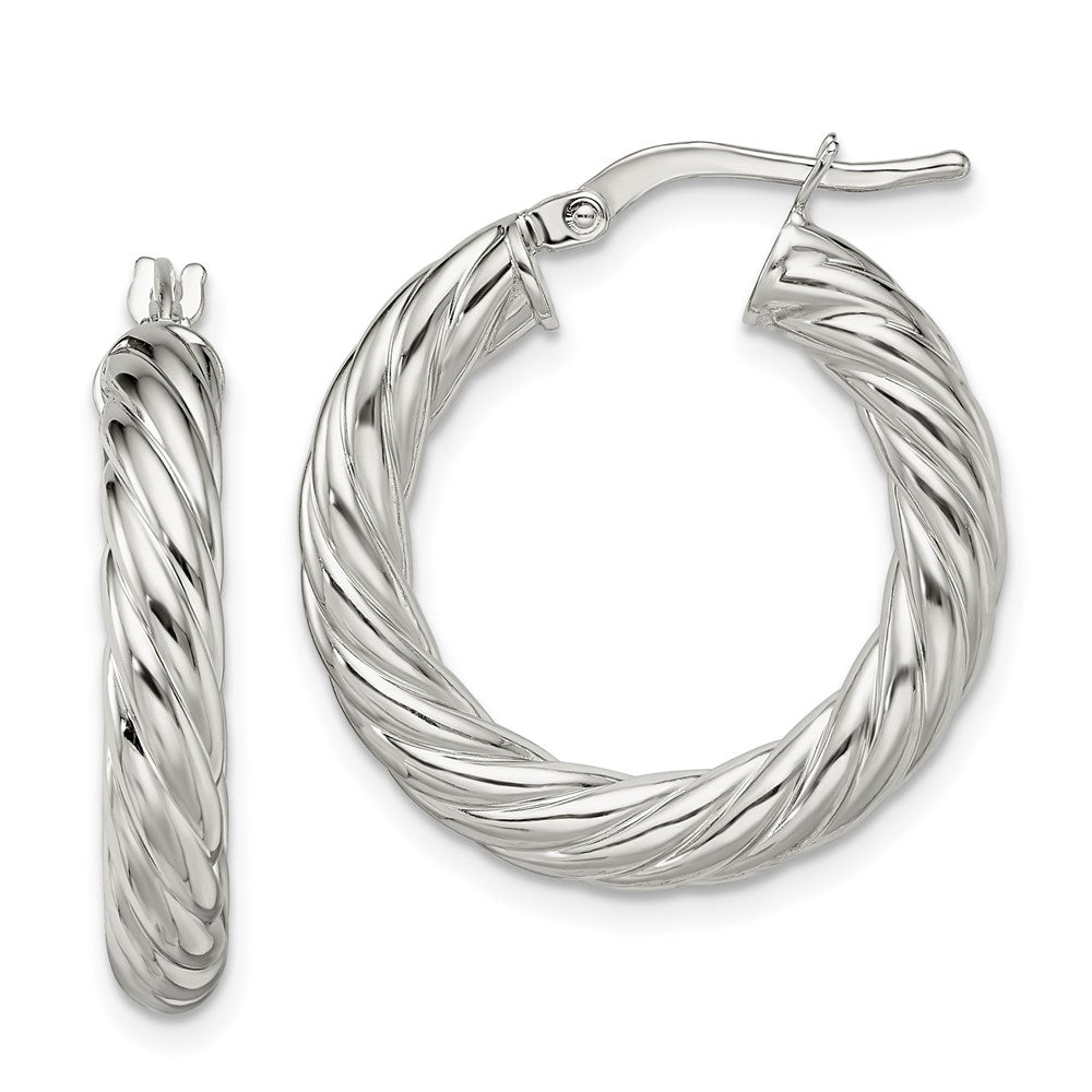 Sterlingsilber Rhodiniert Poliert Gedreht 4mm Creolen