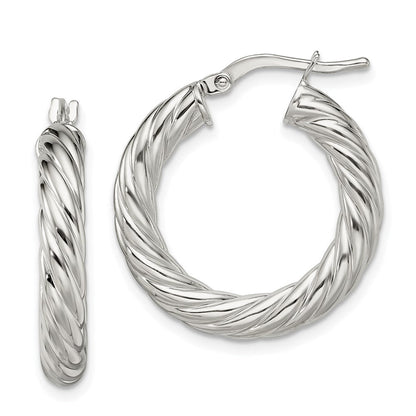 Sterlingsilber Rhodiniert Poliert Gedreht 4mm Creolen